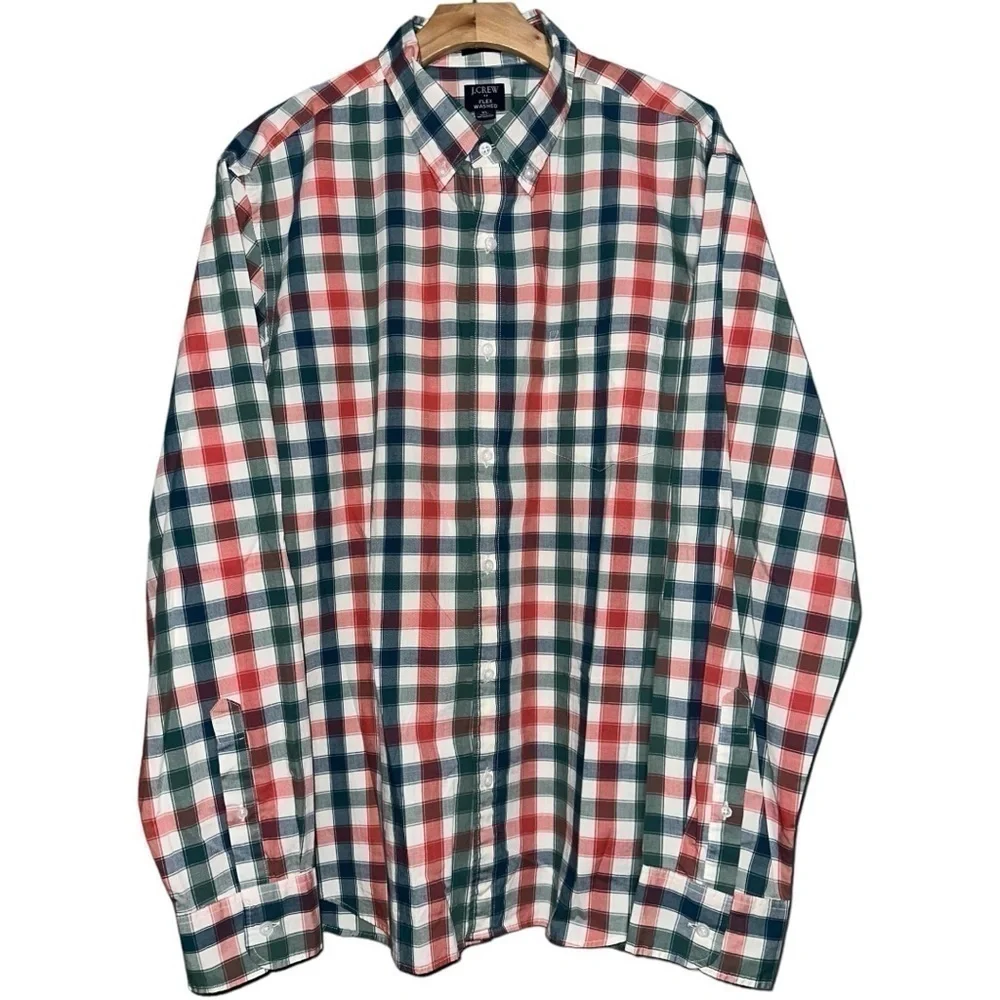 J. Crew NWT Men’s Size XL Red Green Blue White Gingham Plaid Button Down Shirt